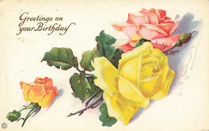 Artist Signed C. Klein Greetings On Your Birthday Flowers Postcard - Picture 1 of 2