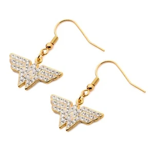 Wonder Woman Gold Plated Gem Logo Symbol Dangle Earrings Ear Rings Jewelry - Picture 1 of 1