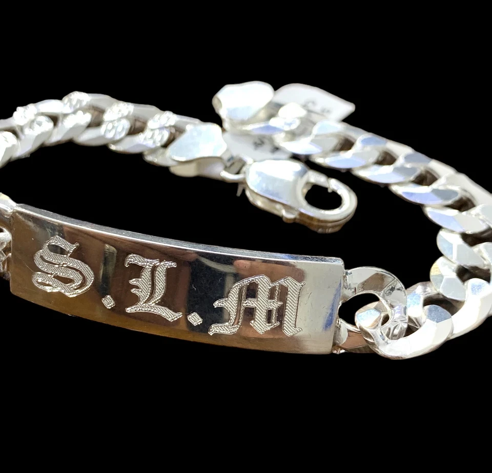 Solid 925 Italian Sterling Silver Diamond Cut Curb Cuban Heavy Link Personalized - Image 1 of 4