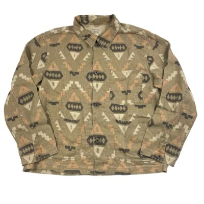 Ralph Lauren RRL Pure Linen Earthtone Native Print Metal Button Mens Shacket XL - Image 1 of 4