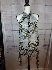 umgee Sleeveless Long Side-Tie Collared Floral Print Top, Size M - Picture 1 of 7