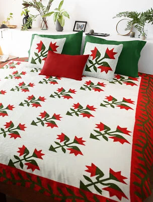 Hand Applique Carolina Lily - FINISHED QUILT - Queen, Elegant Border - Image 1 of 4