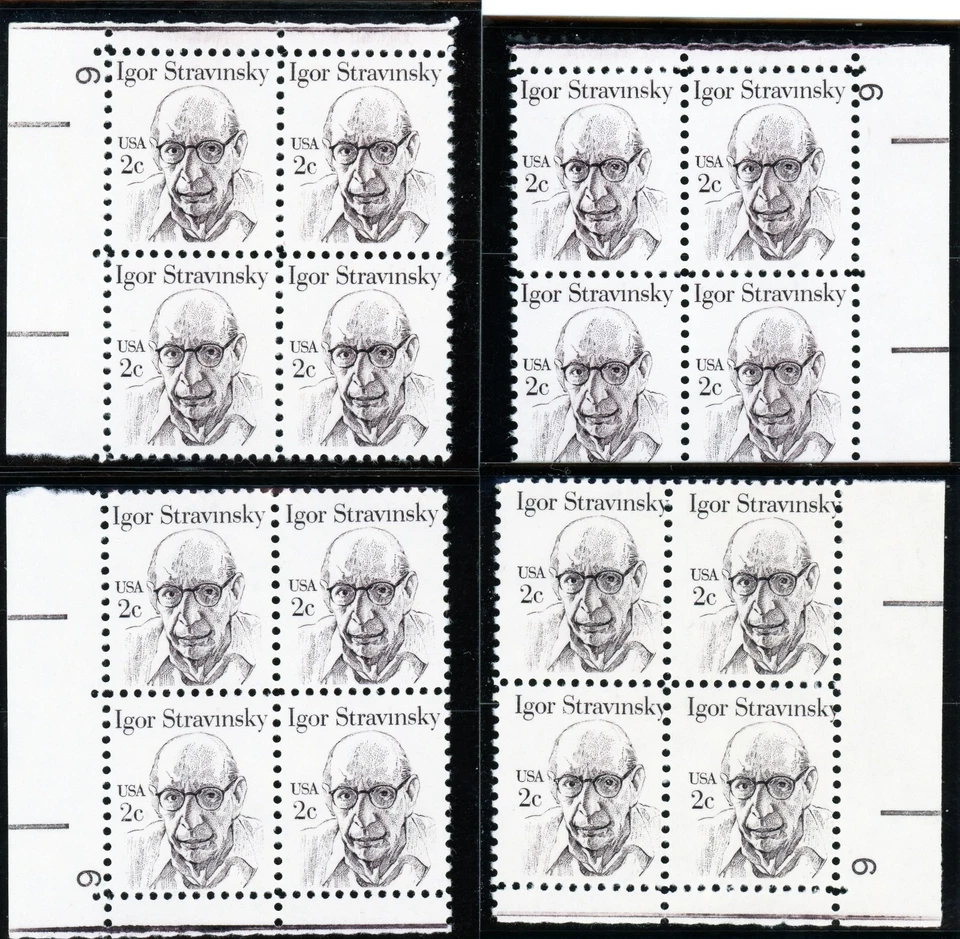US 1845  Igor Stravinsky 2c - (1) Plt Blk of 4 -MNH- Plt #6-$10 Durland Value ea - Image 1 of 1