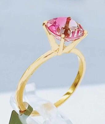 PINK TOURMALINE 2.95 Cts SOLITAIRE RING 10K SOLID YELLOW GOLD - New With Tag - Image 1 of 4