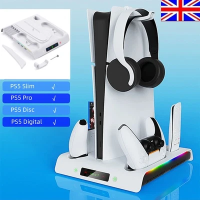 PWR For PS5 Dualsense Controller Charging Station PS5 Slim Cooling Fan Stand UK