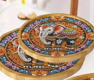 Diamond Painting Wooden Tray With Elephant Design Full Kit To Complete Freepost - Picture 1 of 4