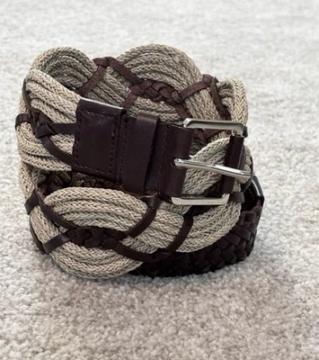 Talbots M Leather & Linen Braided Belt Natural & Brown Woven Medium NWT - Image 1 of 4