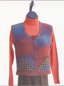 K1C2 Knit One Crochet Too Crochet Pattern 1319 - God's Eye Vest - Women 34"-46" - Picture 1 of 3