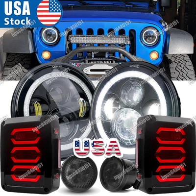 For Jeep Wrangler JK Angel Eye 7" LED Round Headlight Tail Light Turn Signal Set - Image 1 of 4