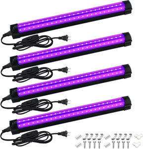 4 Pack 10W 48 LED Black Light Bars 1Ft 395-400Nm UV Blacklight Tube with 5.9Ft C - Picture 1 of 12