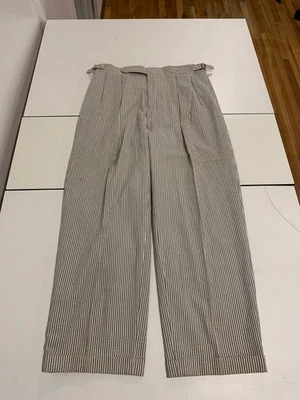 Polo Ralph Lauren Pants 38x30 Cream Seersucker Pleated Trousers Pinstripe Cuffed - Image 1 of 4