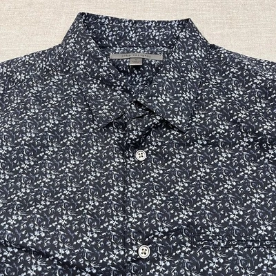 John Varvatos 男式衬衫中号蓝色花卉纽扣卷片花 — 第 1/4 张图片