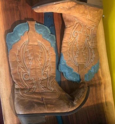 Botas de Vaquero Coconuts Cimmaron Marrón y Verde Azulado Talla 8 Western BOHO Foto 1 de 4