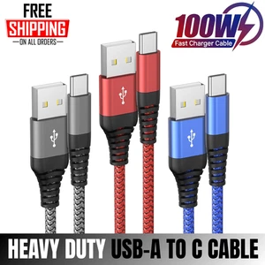 USB A to Type C Cable 3A 60W Fast Charger Braided Long Lead 0.25M 1M 2M 3M - Picture 1 of 10