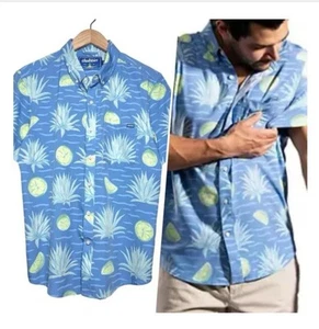 Camisa Chubbies Para Hombre M Azul Limas Elastizada Rendimiento Abotonada Manga Corta - Imagen 1 de 9