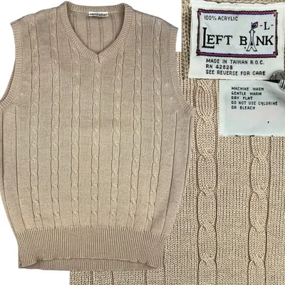 "Chaleco suéter acrílico vintage de la orilla izquierda tostado L 40"" pecho"  Foto 1 de 4