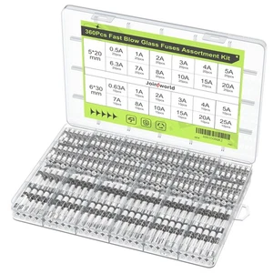 Kit surtido de fusibles de vidrio soplado rápido 360 piezas Kit de fusibles automotrices de 24 valores 250... - Imagen 1 de 6