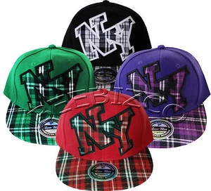 Gorra de béisbol NY Snapback Check Peak retro vintage plana pico hip hop - Imagen 1 de 5