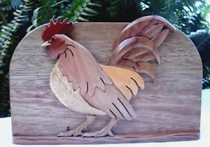 NEW Australian Handcrafted PARQUETRY SOLID WOOD ROOSTER NAPKIN LETTER HOLDER - Imagen 1 de 12