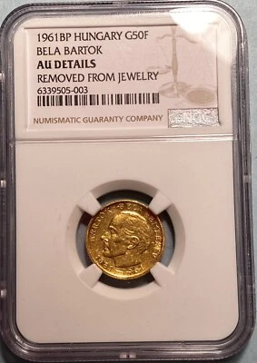 Hungary 1961 BP Gold 50 Forint; Bela Bartok; NGC AU Details Ex-Jewelry 2503 Made - Image 1 of 4
