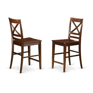 Set of 2 Quincy 24" kitchen counter height chairs w/ plain wood seat in mahogany - Picture 1 of 10