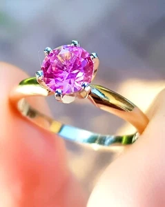 1.40ct Natural Pink Sapphire Solitaire 14K Solid Yellow Gold Ring Engagement - Picture 1 of 9