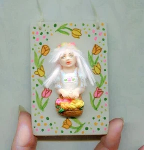 Fairy Easter Tulip Spring Flowers Basket Girl Charm Mini Ornament Sculpt JL Biel - Picture 1 of 10