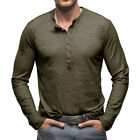 Men's Casual Henry Tee Neck Shirt Multi-Button Outdoor Top Long Sleeve T-Shirt