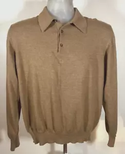 John W. Nordstrom Sweater Mens Large Extra Fine Merino Wool 3 Button Light Brown - Picture 1 of 8