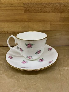 Taza de té y platillo vintage Jason floral hueso porcelana hecho en Inglaterra rosa, púrpura - Imagen 1 de 4