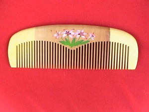 6.10" AESTHETIC WOOD COMB W/PAINTED FLOWERS - FOR ALL HAIR! - Picture 1 of 1