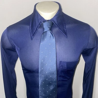 Corbata de Colección Años 70 Poliéster Azul Lunares Fea Discoteca 7ª Avenida EE. UU. Para Hombres Foto 1 de 4