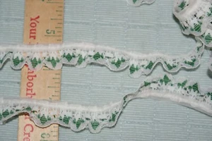 Ruffled Lace Trim Green White Diamond 2 Yards x 3/4" Sew Craft Fast Shipping - Picture 1 of 2