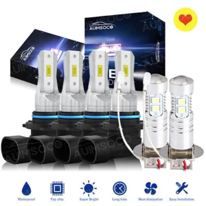 For Chevrolet C1500 1990-1998 8000K Combo 9005 9006 LED Headlight H3 Fog Bulbs - Picture 1 of 18