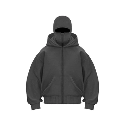 Balaclava Hoodie Zipper Winter Hoodies for Mens Double Layer Hooded Sweatshirt - Image 1 of 4