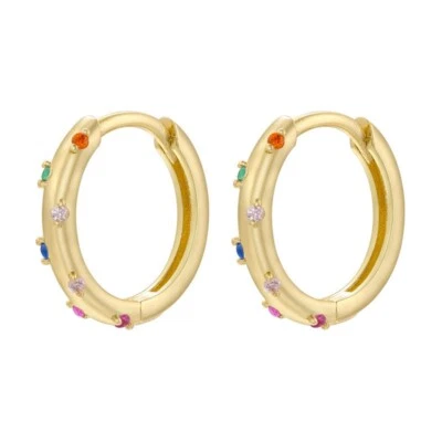 Pendientes de aro Huggie enchapados en oro plateado para mujer niña regalo 14 mm PE58 Foto 1 de 4