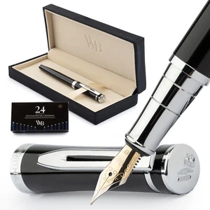 Fountain Pen Set, Extra Fine Nib, 24 Ink,  Converter, Gift Case  [Black Chrome] - Picture 1 of 9