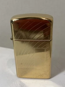 ZIPPO LIGHTER BRASS  VINTAGE  1612 SLIM ARC ENGINE TURN  NEW AGE 1991 DISCOUNT - Bild 1 von 8