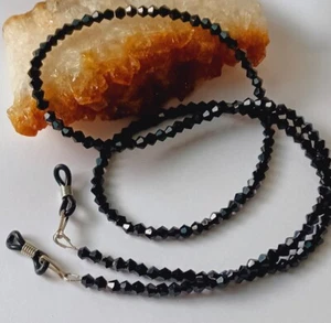 NEW! EYEGLASS CHAIN 27" JET BLACK Strap Bead Holder Reading Glasses w/CLIP BL - Picture 1 of 3