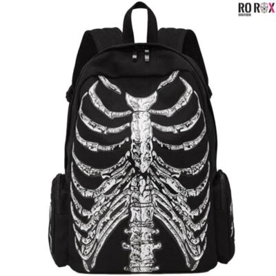 Ro Rox Dryk Skeleton Backpack Gothic Skull Ribcage Bones Hooded Rucksack Bag