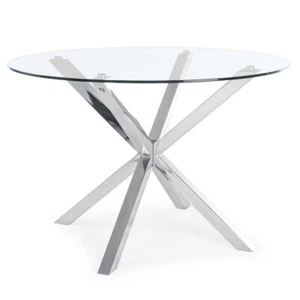 TAVOLO Ø 114 CM TONDO PRANZO DESIGN SOGGIORNO CONTEMPORANEO VETRO E ACCIAIO MAY - Foto 1 di 4