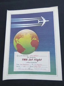 Certificado de Premio TWA Airlines 1959 para vuelo de San Francisco a Los Ángeles raro - Imagen 1 de 2