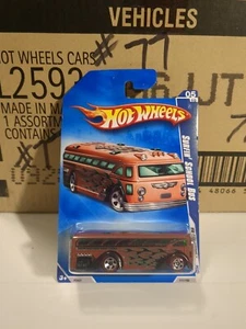 Hot Wheels 2009 HW City Works Surfin' School Bus Brown Flames 5/10 Redlines  - Picture 1 of 4