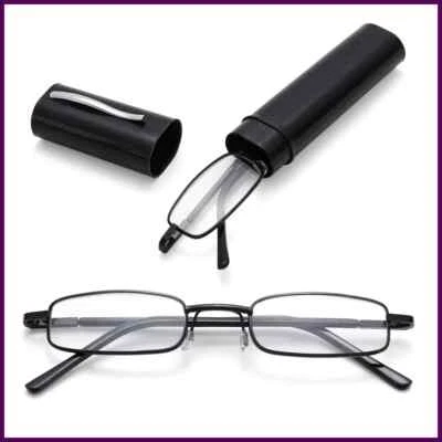 Gafas de lectura delgadas con estuche de tubo con clip para bolígrafo lectores ligeros portátiles para Foto 1 de 4