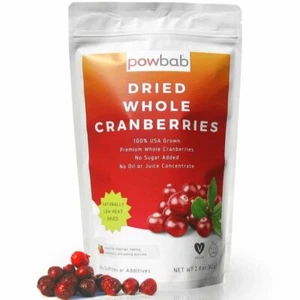 powbab Dried Whole Cranberries: 100% USA Grown Organic Cranberry, No Sugar-2.9oz - Picture 1 of 7
