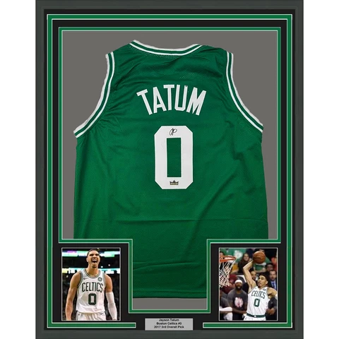 Framed Facsimile Autographed Jayson Tatum 33x42 Green Reprint Laser Auto Jersey Cover