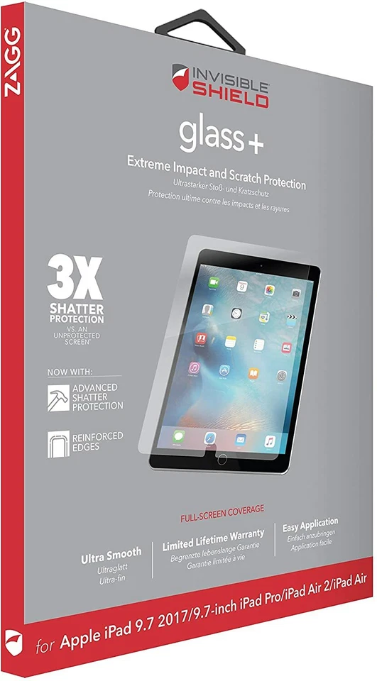 ZAGG InvisibleSHIELD Glass+ iPad 9.7" 2017/2018 Pro/Air Screen Protector Guard - Image 1 of 4