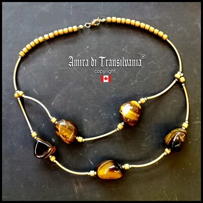 joyería collar colgante piedra preciosa ojo de tigre collar de oro vintage étnico por Foto 1 de 4