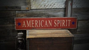 American Spirit 4TH July Wood Sign - Rustic Hand Made Vintage Wooden - Picture 1 of 1