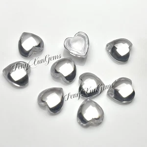 Heart Flat Bottom Cabochon White Transparent Zircon Loose Stone For Ring Inlay - Picture 1 of 3